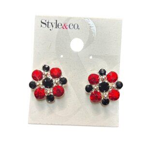 Style & Co. Red & Black Crystal Flower Stud Earrings